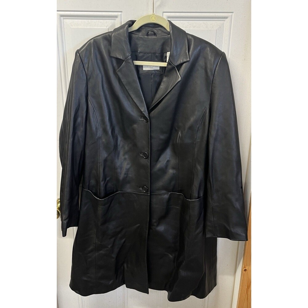 Lord & Taylor Leather Coat Women’s Size 2x Black Mob Wife Vintage 90’s
